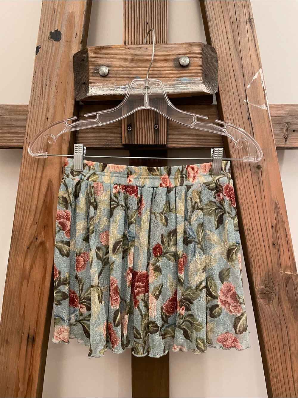 Ralph Lauren Floral Pleated Mini Skirt in Light Blue and Rose